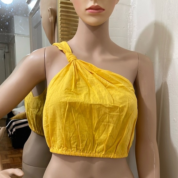 Farm Rio Summer Party Croop yellow One-Shoulder tank Top New - Picture 1 of 13